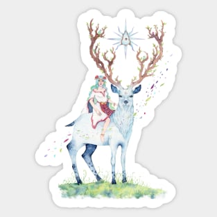 Magical Deer and Girl Sticker